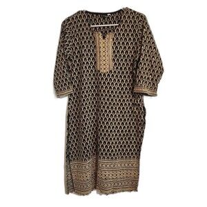 Blossom Casuals Black with Gold Embroidery Kurta with 3/4 Sleeves, Sequins, XL